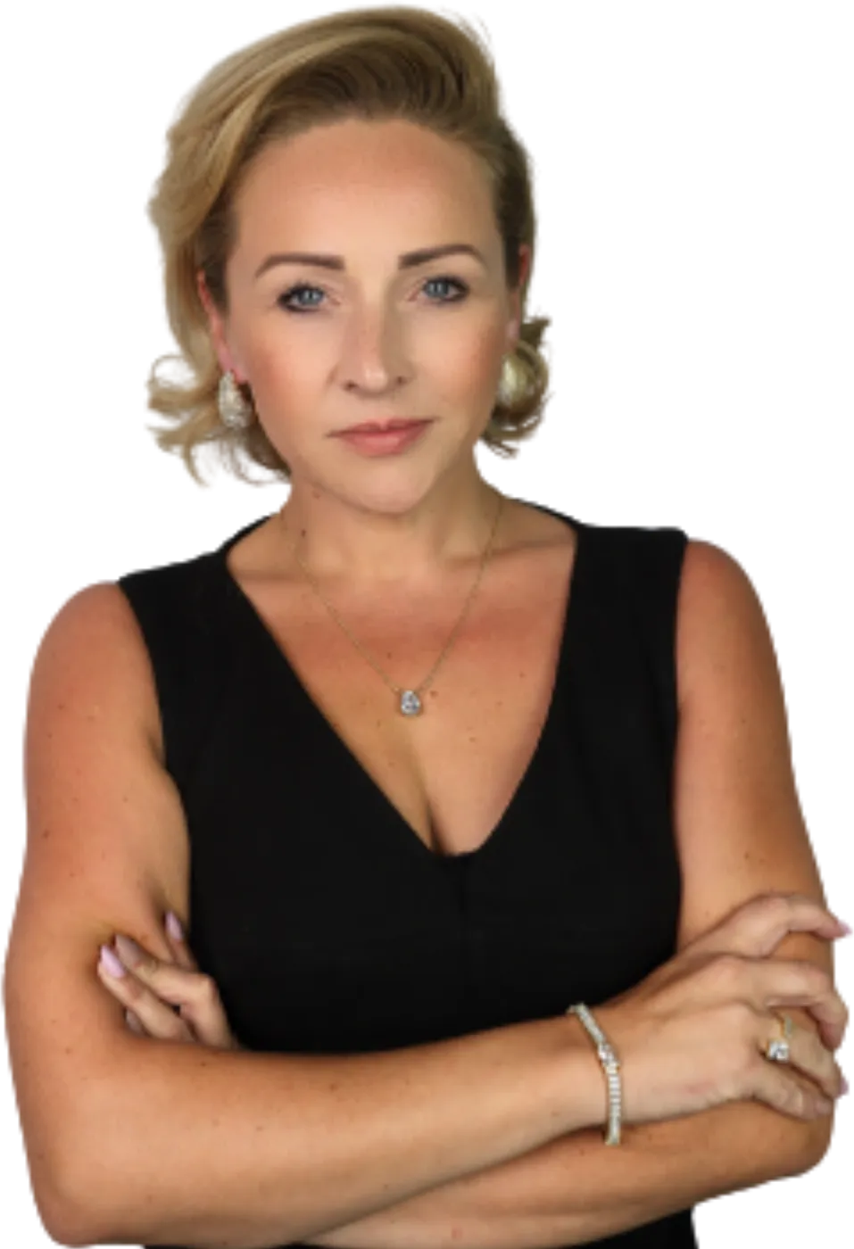 Charlotte Smith in a black top with arms folded